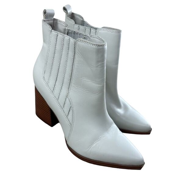 Marc Fisher Women's Matter Block Heel Booties Sz 7.5 M White Leather Pointy Toe - Picture 6 of 10
